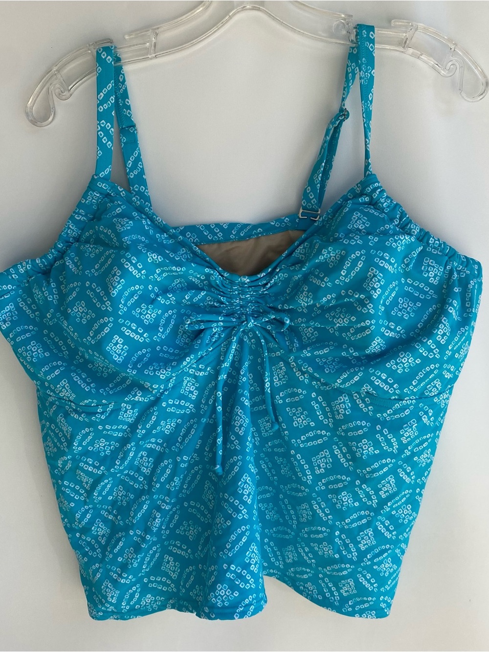 Lands End tankini top teal printed swimsuit top built in bra vacation resort 20W